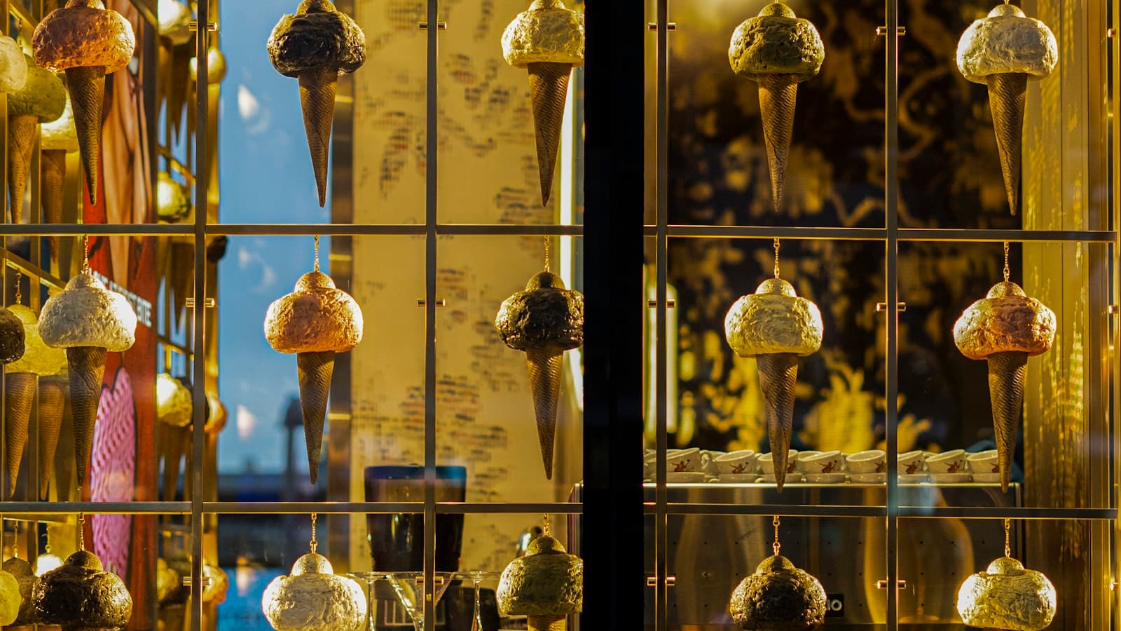 Scoops of craft ice cream in a pastry shop display