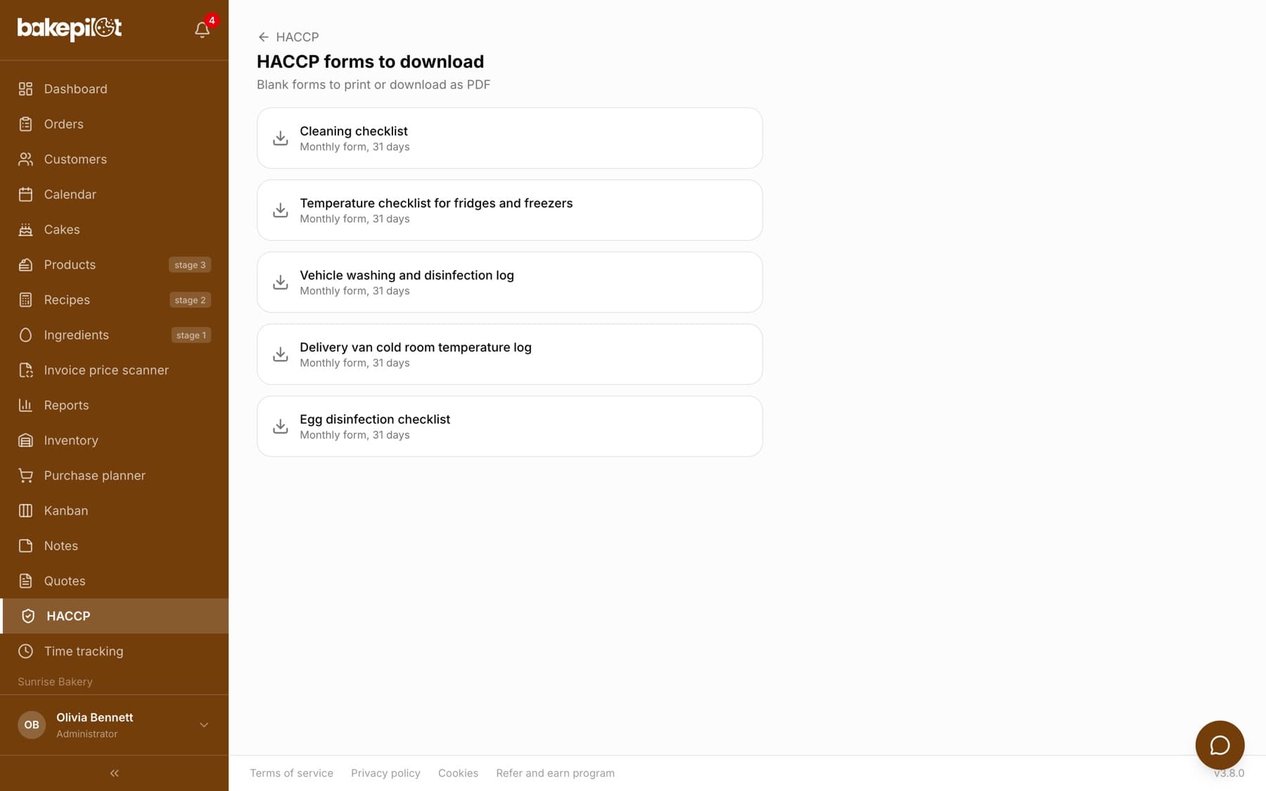 HACCP forms to download: cleaning checks, temperatures, vehicle cleaning and egg disinfection