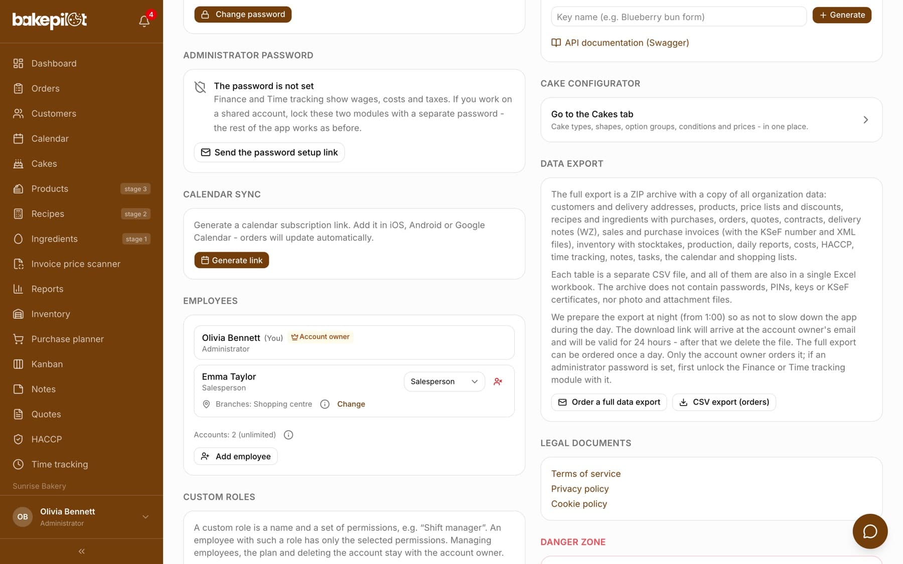 Calendar sync in Settings: a subscription link for iOS, Android and Google Calendar
