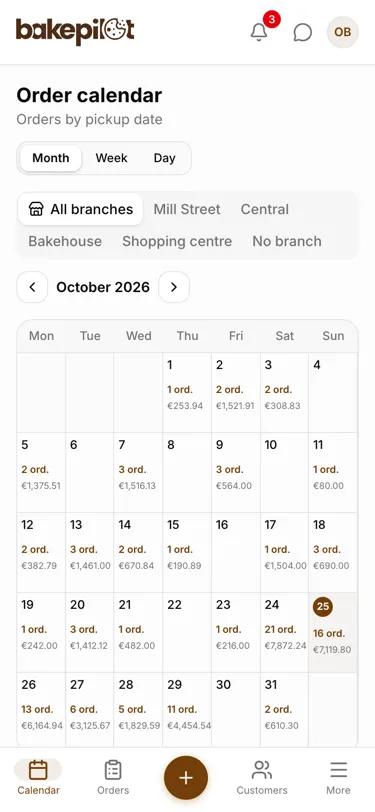 Order calendar in the app on a phone